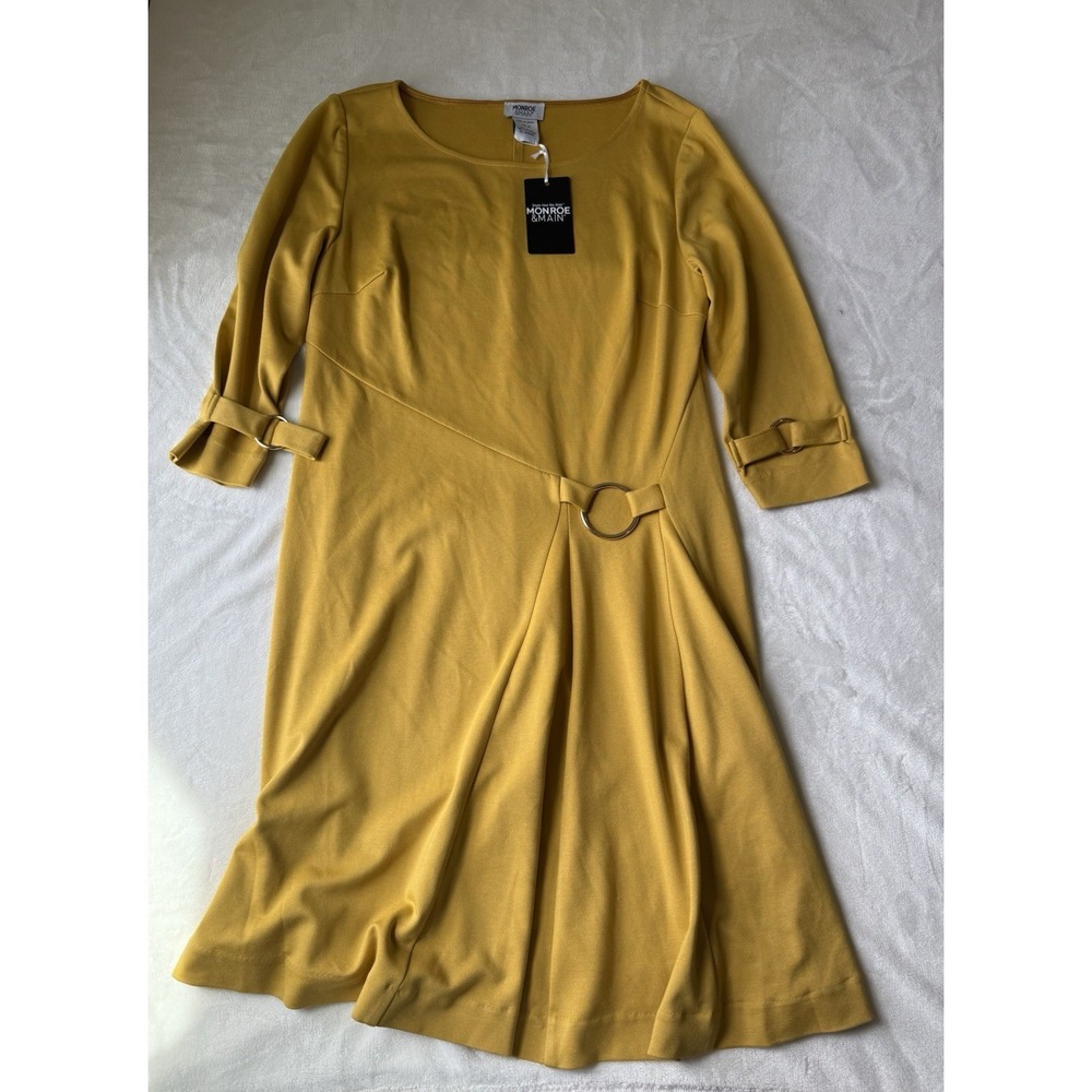 Monroe & Main  Dress Women's  Size M Mustard Yellow 3/4 ‎ Sleeve Tie Front
